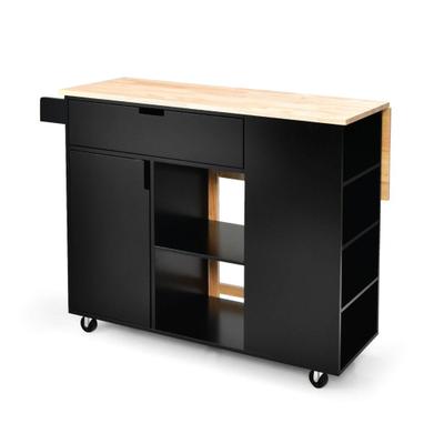 Costway Drop-Leaf Kitchen Island with Rubber Wood ...