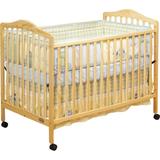 Farmhouse Natural Wood Convertible Crib Toddler Bed with Locking Caster Wheels - 53L x 30 W x 45H