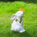 Solar Garden Statue Rabbit Decor Bunny Holding a Butterfly Solar Light for Patio Yard Lawn Porch