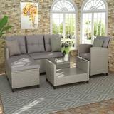 Cfowner Patio Furniture Sets 4 Piece Conversation Set with Seat Cushions Wicker Ratten Sectional Sofa for Garden Balcony Poolside