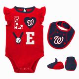 Newborn & Infant Red/Navy Washington Nationals Three-Piece Love of Baseball Bib Bodysuit Booties Set
