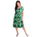 Plus Size Women's Ultrasmooth® Fabric V-Neck Swing Dress by Roaman's in Green Palm Leaves (Size 22/24) Stretch Jersey Short Sleeve V-Neck