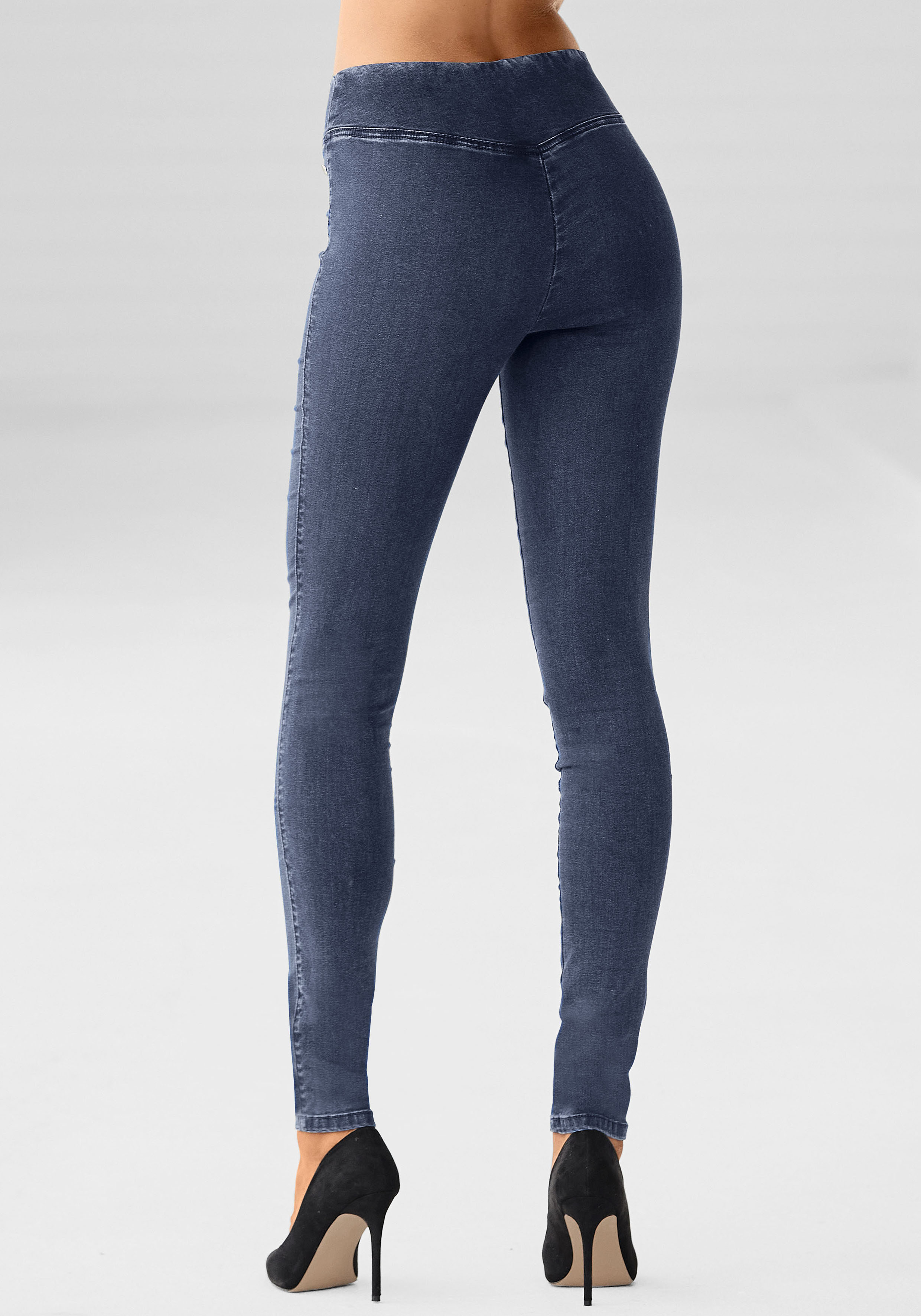 Jeggings BUFFALO, Damen, Gr. 40, N-Gr, blau (dunkelblau, jeans), Web, Obermaterial: 69% Baumwolle, 21% Polyester, 8% Viskose, 2% Elasthan, unifarben, figurbetont, Hosen, mit breitem Bund Image
