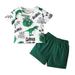 Kucnuzki 2T Toddler Boy Summer Outfits Shorts Sets 3T Short Sleeve Cool Dinosaur Prints Tank Tops Elastic Cozy Shorts 2PCS Set Green