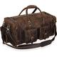 Large duffel bags for men holdall leather travel bag overnight gym sports weekend bag, BROWN, 20" Medium, Leather Duffel