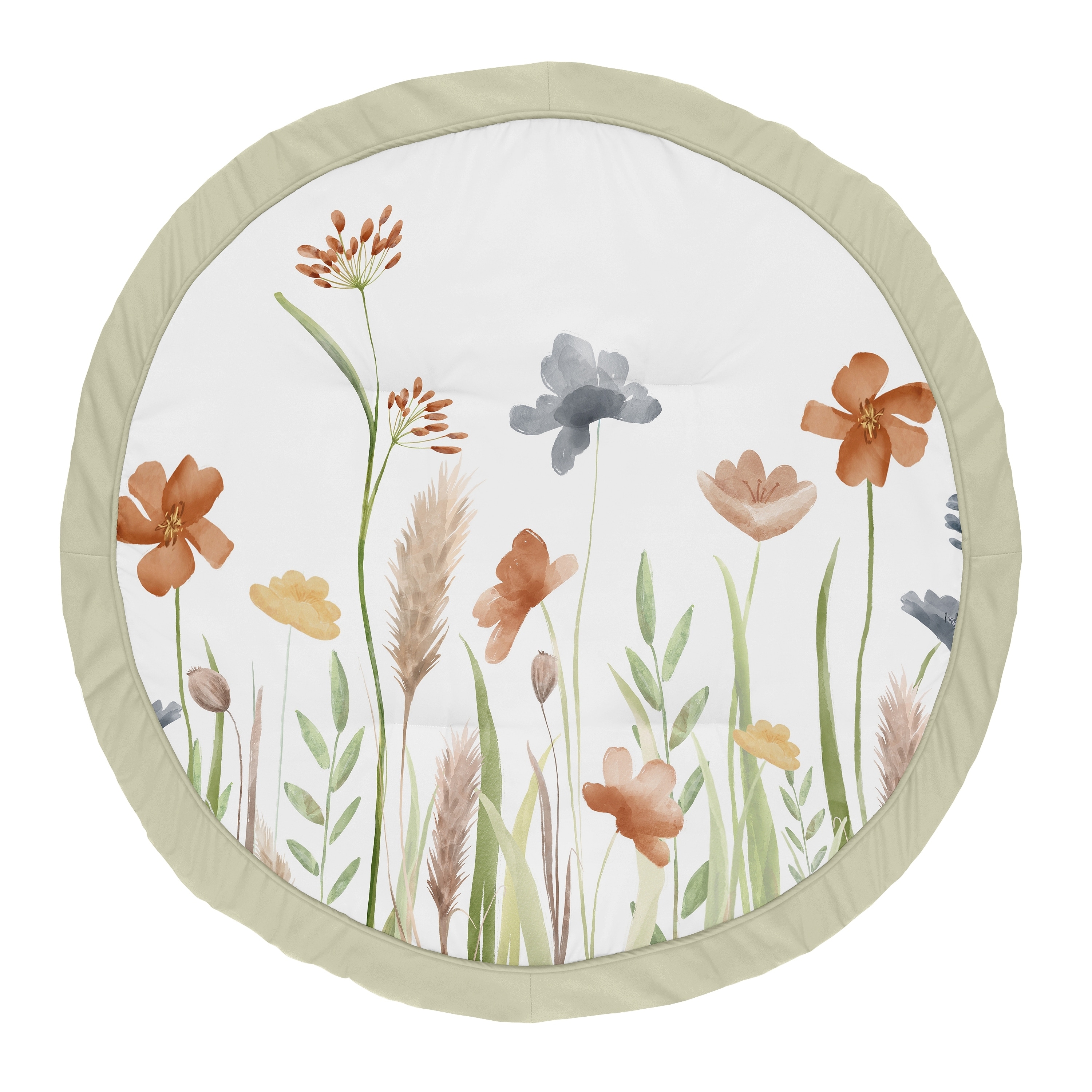 Boho Floral Garden Flower Girl Baby Tummy Time Playmat Green Watercolor Bohemian Floral Farmhouse Vintage Shabby Chic Nature