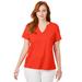 Plus Size Women's Short Sleeve Notch Neck Tee by Jessica London in Electric Orange (Size 2X)