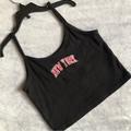 Brandy Melville Tops | Brandy Melville New York Embroidered Spellout Retro 90s Y2k Black Crop Top Tank | Color: Black/Red | Size: S