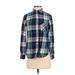 Old Navy Long Sleeve Button Down Shirt: Blue Plaid Tops - Women's Size X-Small