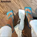 Aneikeh-Sandales gladiateur à bande étroite pour femme chaussures à talons aiguilles nouvelle