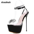 Aneikeh-Chaussures pour femmes sandales à talons hauts en PVC bordées de nœuds papillon patchwork