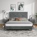House of Hampton® Upholstered 3 Piece Bedroom Set Platform Bed & Two Nightstand w/ Nailhead Trim Upholstered in Gray | Wayfair