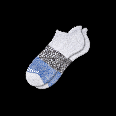 Men's Tri-Block Ankle Socks - Light Grey Heather And Royal - Large - Bombas