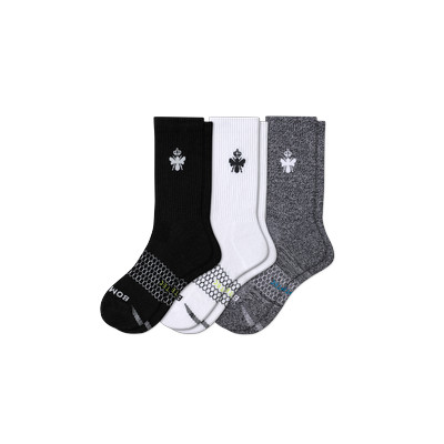 Men's All-Purpose Performance Calf Sock 3-Pack - Black White Charcoal - Extra Large - Cotton Blend - Bombas