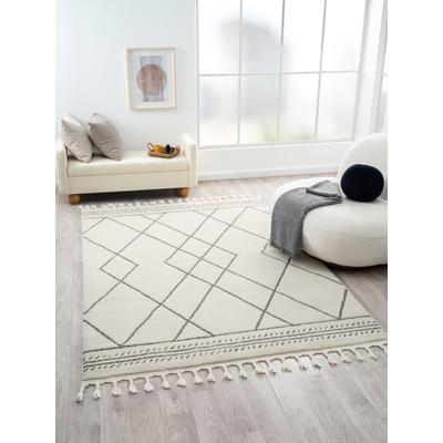 Hochflor-Teppich "Moroccan Design Lagerräumung", grau (weiß, grau), B:190cm H:24mm L:240cm, Polypropylen (PP), Polyester, MYFLAIR MÖBEL & ACCESSOIRES, Teppiche, Fransenteppich, modern, marokkanisches Design, Rauten Muster, weich, mit Fransen Image