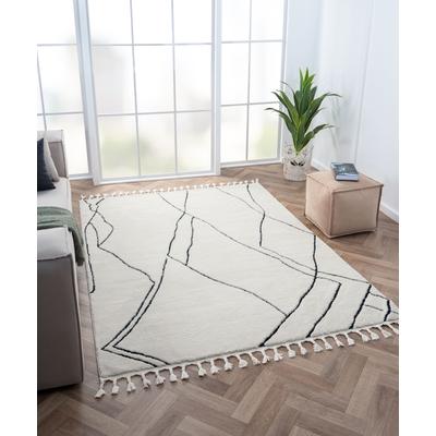 Hochflor-Teppich "Moroccan Drawline Lagerräumung", schwarz-weiß (weiß, schwarz), B:190cm H:24mm L:240cm, Polypropylen (PP), Polyester, MYFLAIR MÖBEL & ACCESSOIRES, Teppiche, modern, marokkanisches Design, flauschig weich durch Hochflor Image