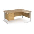 Office Desk | Right Hand Corner Desk 1600mm With Pedestal | Oak Top With White Frame | 1200mm Depth | Maestro 25 MC16ERP2WHO