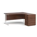 Office Desk | Right Hand Corner Desk 1600mm With Pedestal | Walnut Top With White Frame | Maestro 25