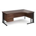 Office Desk | Right Hand Corner Desk 1800mm With Pedestal | Walnut Top With Black Frame | 1200mm Depth | Maestro 25 MCM18ERP3KW