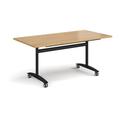 Rectangular deluxe fliptop meeting table with black frame 1600mm x 800mm - oak