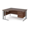 Office Desk | Left Hand Corner Desk 1600mm With Pedestal | Walnut Top With Silver Frame | 1200mm Depth | Maestro 25 MCM16ELP2SW