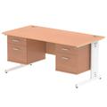 Impulse 1600 Rectangle White Cable Managed Leg Desk Beech 2 x 2 Drawer Fixed Ped