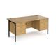 Office Desk | Rectangular Desk 1600mm With Double Pedestal | Oak Top With Black Frame | 800mm Depth | Maestro 25 MH16P33KO