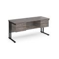 Maestro 25 straight desk 1600mm x 600mm with two x 2 drawer pedestals - black cantilever leg frame leg, grey oak top