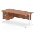 Impulse 1800 Rectangle White Cant Leg Desk WALNUT 1 x 2 Drawer Fixed Ped