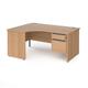 Office Desk | Left Hand Corner Desk 1600mm With Pedestal | Beech Top And Panel End Leg | 800mm Depth | Contract 25 CP16EL2-G-B