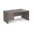 Maestro 25 right hand wave desk 1600mm wide with 3 drawer pedestal - grey oak top with panel end leg