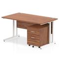 Impulse 1400x800mm Desk Walnut Top White Cantilever Leg and Mobile Ped