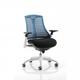 Flex Task Operator Chair White Frame Black Fabric Seat With Blue Back