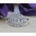 Three Stone Vintage Engagement Ring, Filigree Antique Wedding Anniversary Ring For Women's, Art Deco Edwardian