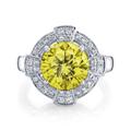 Yellow Moissanite Ring, 14K Solid Gold Engagement Art Deco Style Diamond Wedding Anniversary Halo Ring