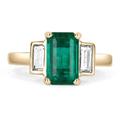 2.15Tcw Three Stone Emerald & Diamond Cut Ring, 18K Ring, Cocktail Ring