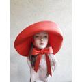 Women's Coral Cotton Sun Protection Hat, Women' Hat With Wide Brim & Ties, Orange Bucket Large Fabric