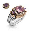 Turkish Handmade Jewelry Reversible 2 Rings in 1 Ring Square Cut Amethyst & Pink Topaz 925 Sterling Silver Ladie's Ring All Size