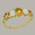 Yellow Gold Natural Citrine & Opal Womens Band Ring - Customizable 9K, 10K, 14K, 18K Yellow, Rose Or White Platinum