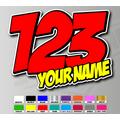 3 X Custom Racing Numbers & Name - Vinyl Stickers Decals Race Motorcycle Motocross Supercross Nascar Track Dirtbike Kart