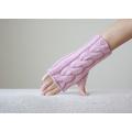 Dusty Pink Knit Fingerless Gloves, Winter Wool Hand Warmers in Pastel Colors, Fingers Free Mittens For Women, Gifts Her