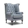 Chesterfield High Back Queen Anne Wing Chair in Italian Grey Leather