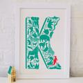 Animal Alphabet Letter K - Nursery Print Decor Childrens Art Wall Art- Graduation Gift UK Gift For Sister