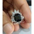 3.00 Carat Emerald Cut Black Moissanite & Diamond Ring Set/Bridal Women's 14K Solid White Gold Victorian Gift Band