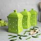 Green & White Canister Set | Kitchen Cookie Jar, Decorative Ceramic Handmade Polka Dot Pottery Tea Coffee Sugar