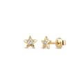 14K Minimalist Star Earrings, Genuine Diamond Tiny Stud Small Studs, Shape Studs