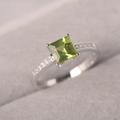 Peridot Ring Square Cut Channel Set Sterling Silver August Birthstone