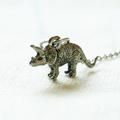 Dinosaur Necklace, Triceratops 3D Initial Hand Stamped, Personalized, Antique Silver, Monogram