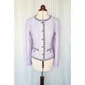 Exclusive Lilac Tweed Jacket With Black & White Trimming Strass Buttons, Elegant Jacket, Woman Formal Couture