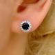 Genuine Sapphire 8 Mm Round Halo Silver Stud Earrings